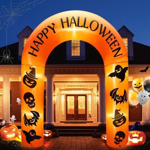 8FT Halloween Inflatable Arch Equipped with LED Lights Featuring Ghost Spirit Pumpkin bat and S 05