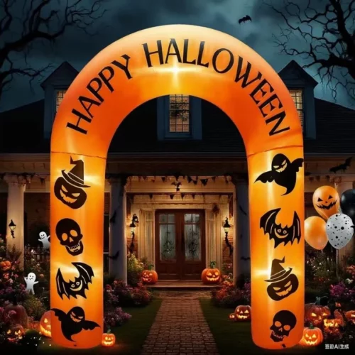 8FT Halloween Inflatable Arch Equipped with LED Lights Featuring Ghost Spirit Pumpkin bat and S 07