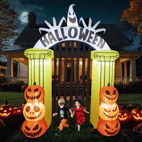 8FT Halloween Inflatable Archway Spooky Pumpkin Blow Up Decor with LED Lights Outdoor Halloween Pa 01