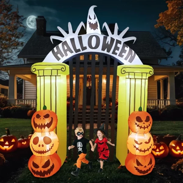 8FT Halloween Inflatable Archway Spooky Pumpkin Blow Up Decor with LED Lights - Outdoor Party Decorations for Yard Lawn
