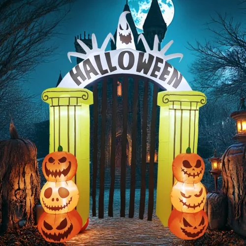8FT Halloween Inflatable Archway Spooky Pumpkin Blow Up Decor with LED Lights Outdoor Halloween Pa 07