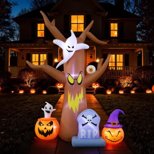 8FT Halloween Inflatables Tree Blow Up Yard Scary Dead Tree with Pumpkin Ghost Tombstone Inflatable 03