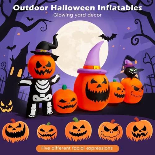 8FT Long Halloween Inflatable Pumpkins Outdoor Decorations 5 Blow up Pumpkins with Witch Cats Built 03