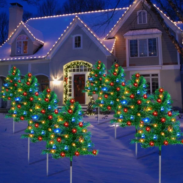 8PCS Solar Christmas Tree Pathway Lights, 160 C6 Multi-Color LEDs, 8 Modes Waterproof Outdoor Yard Lawn Porch Decor