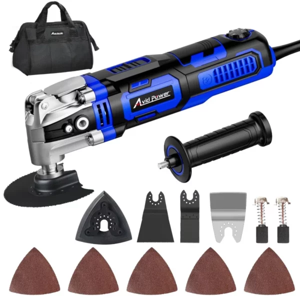 AVID POWER 3.5A Oscillating Tool Kit with 6 Variable Speeds, 13 Saw Blades, Auxiliary Handle & Bag Set