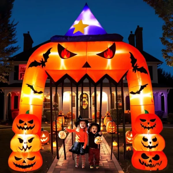 12FT Tall Halloween Inflatable Giant Pumpkin Archway Waterproof   with Built-in LED Lights, Blow Up Outdoor Yard Lawn Garden Decor