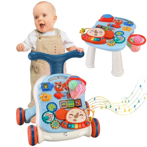 Baby Push Walker 3 in 1 Sit-to-Stand Learning Toy with Wheels, Musical Activity Center Gift for Infant Toddler Boys Girls