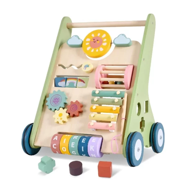 Wooden Baby Push Walker Montessori Toy With Wheels for Babies 6-12 Months, Safe Push Walker Gift for 1 Year Old Boys Girls