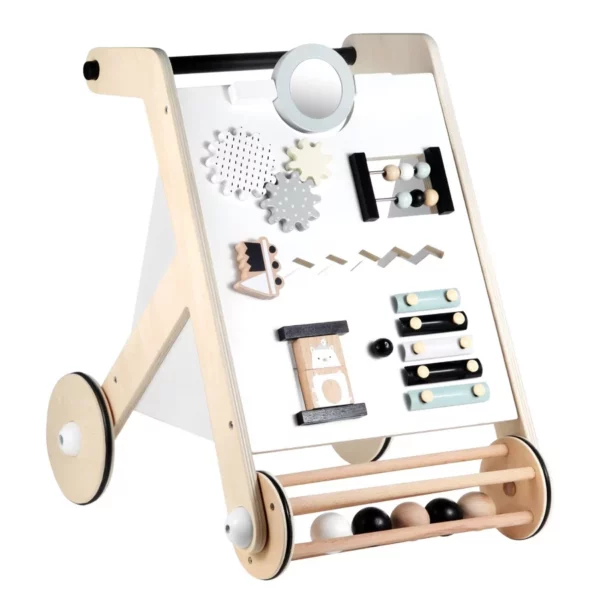 Natural Wooden Baby Walker Push & Pull Toy with Roller, Activity Center for Toddlers to Learn & Build Creativity