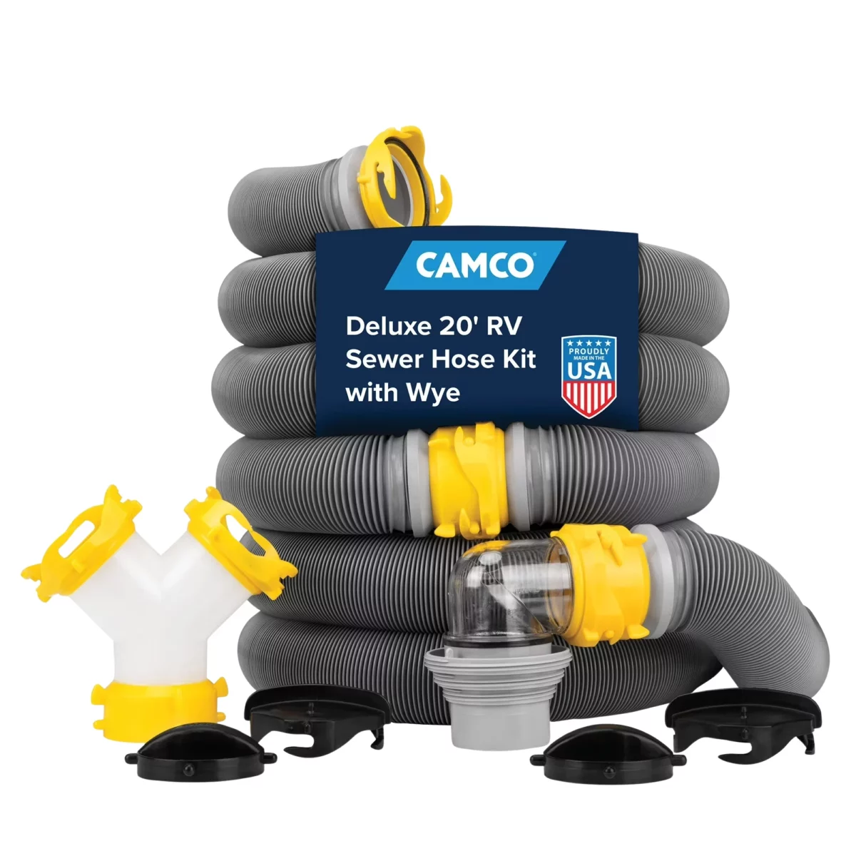 Camco 20 Ft Heavy Duty Rv Camper Swivel Sewer Dump Hose Kit Trailer Waste Pipe Tank Features Elbow Fitting Removable Thumbnail