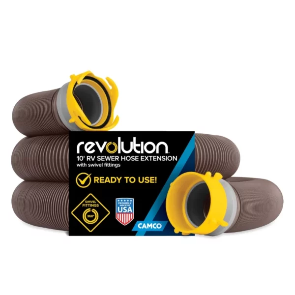 Camco 10-Ft Heavy Duty Rv Camper Swivel Sewer Dump Hose Kit Trailer Waste Pipe Tank Features Elbow Fitting Removable