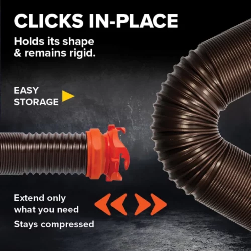Camco RhinoFLEX 15 Ft RV Sewer Hose Kit Features Clear Elbow Fitting wRemovable 4 in 1 Adapter C 03