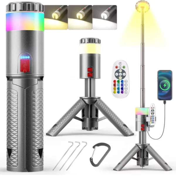 Telescopic Camping Lantern Rechargeable With 15 Color Temperatures 10000mAh Portable Waterproof Lantern With Hook For Power Outages