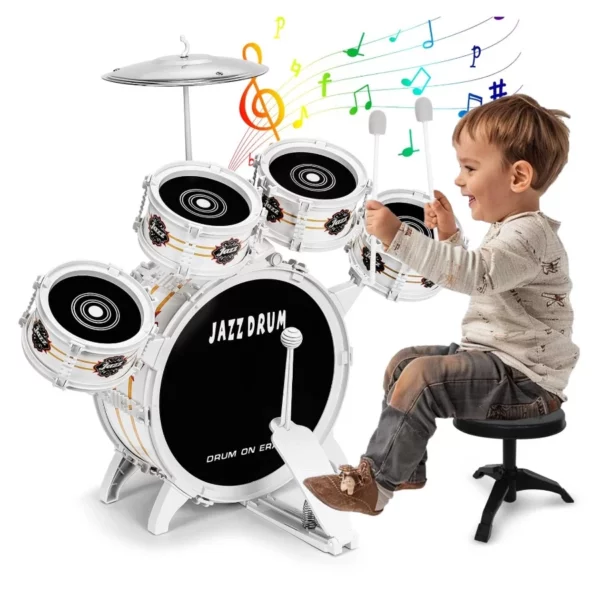 Kids Drum Set For Toddlers With 5 Jazz Drum Kit, Musical Instruments Toy With Lights, Perfect Boys Gifts Age 1-3 3-5