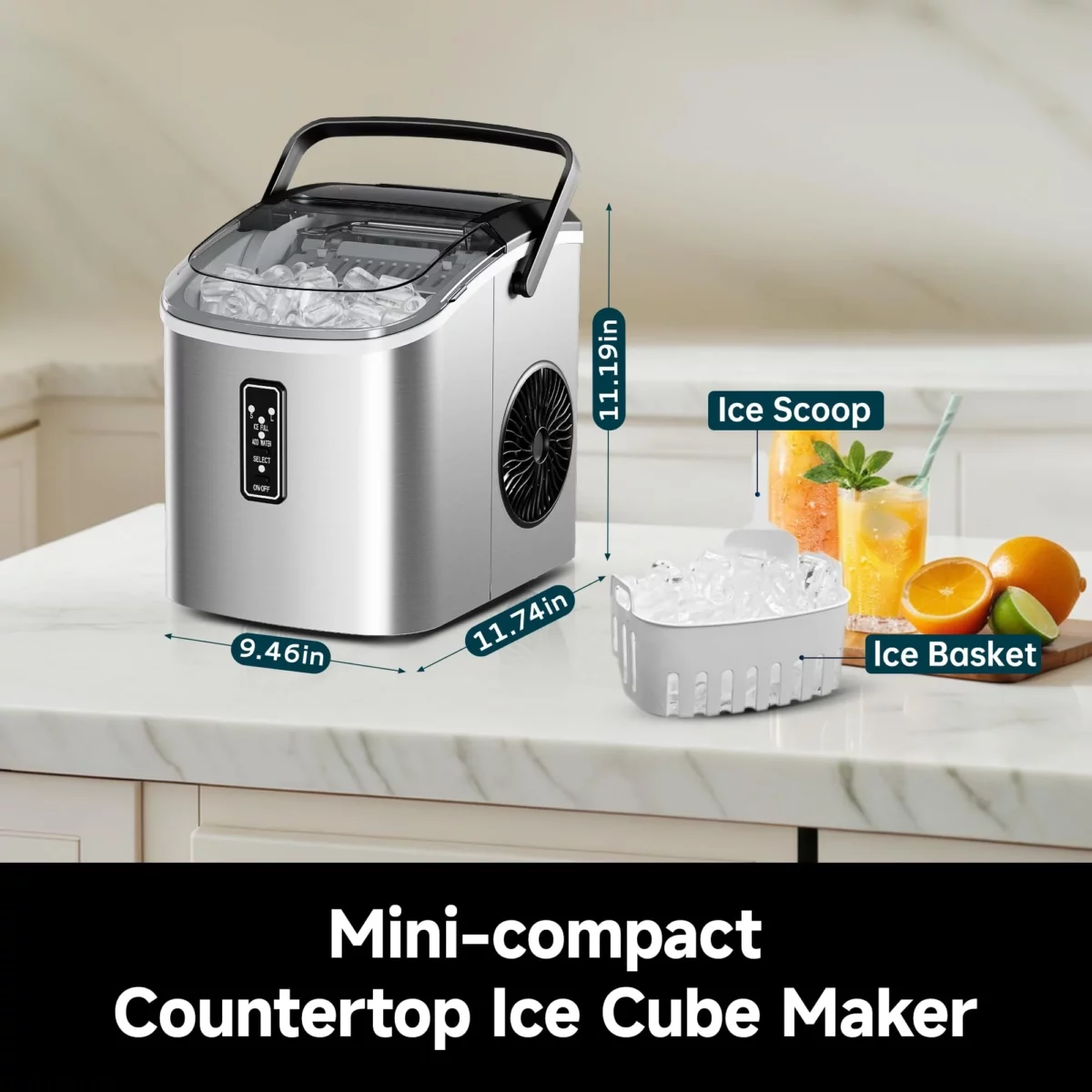EUHOMY Ice Maker Countertop 9 Cubes Ready in 6 Mins 26lbs24H Self Cleaning Portable Ice Maker Ma 03