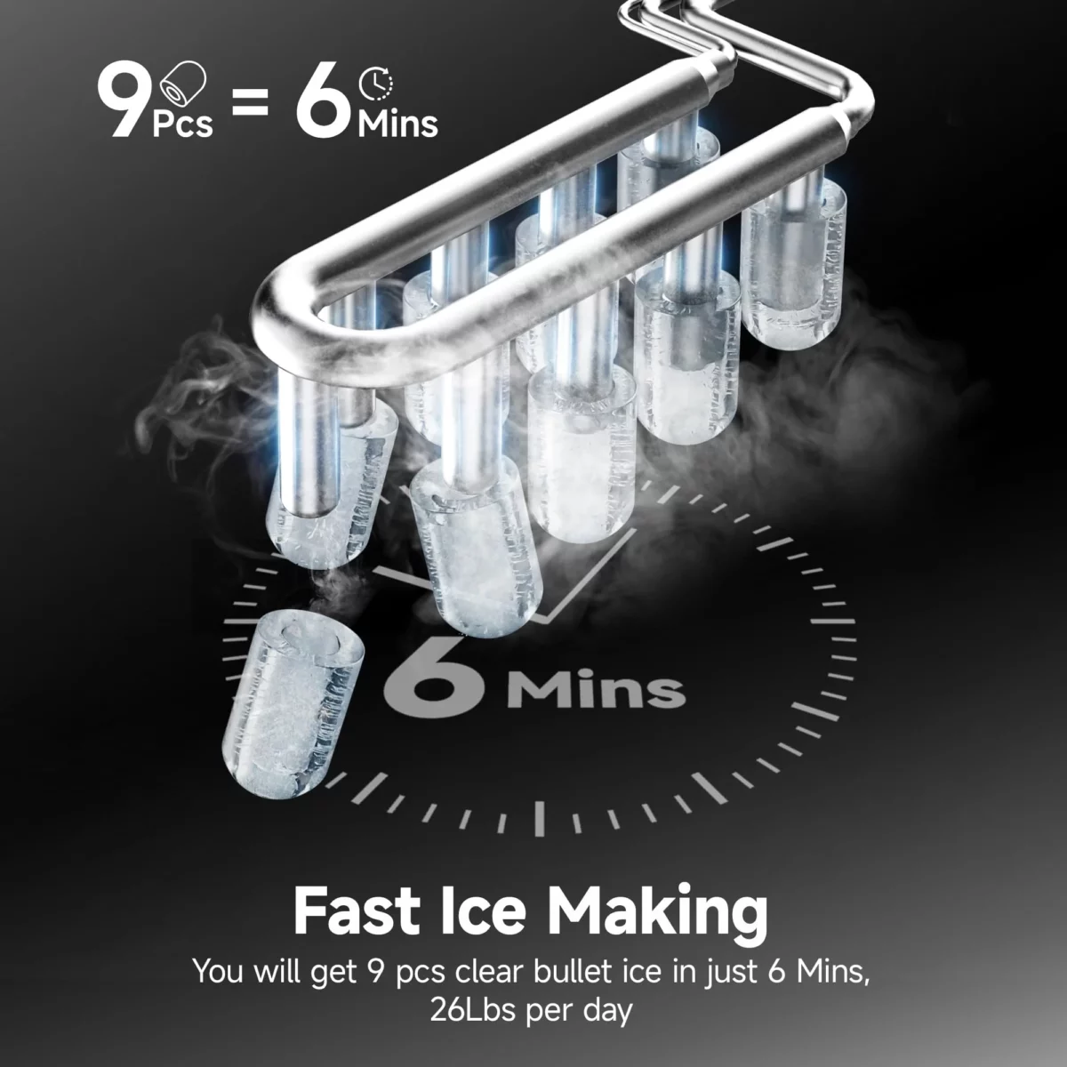 EUHOMY Ice Maker Countertop 9 Cubes Ready in 6 Mins 26lbs24H Self Cleaning Portable Ice Maker Ma 04