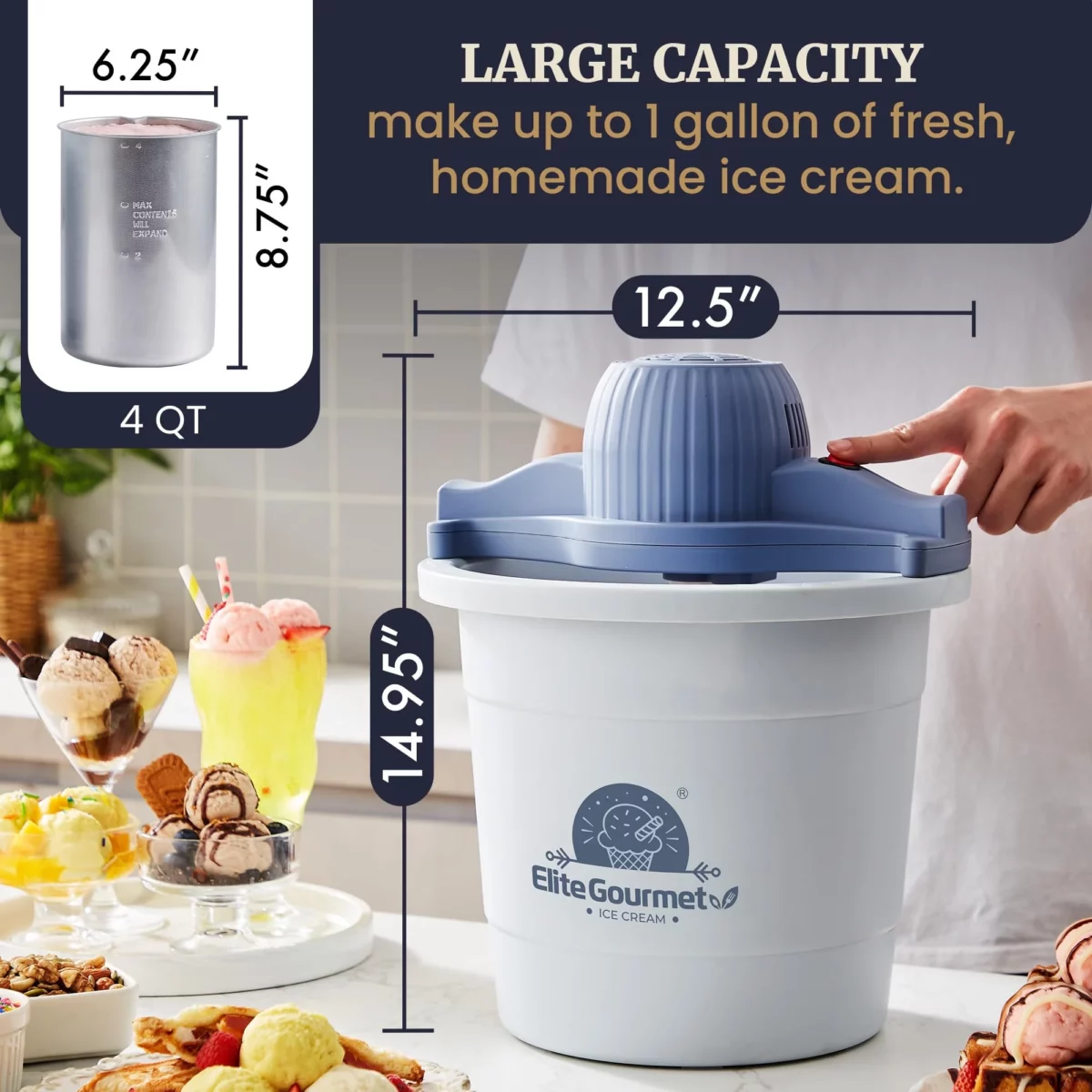 Elite Gourmet 4Qt Electric Ice Cream Maker EIM350X Delicious Homemade Ice Cream Gelato Sorbet Fro 05