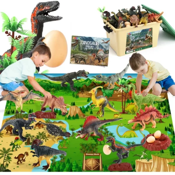 12 PCS Jurassic Dinosaur Toys, Realistic Large Dino Figures with Jumbo Play Mat & Dino Book, Educational Gift for Kids