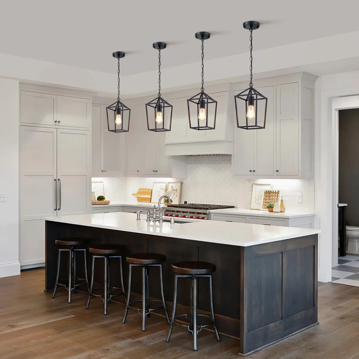 Farmhouse Pendant Lights Black Modern Metal Cage Design 02