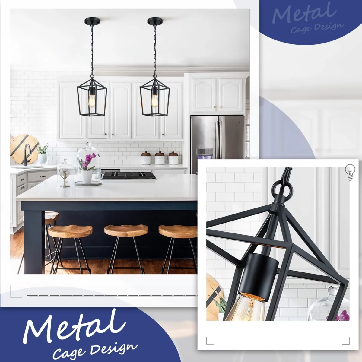 Farmhouse Pendant Lights Black Modern Metal Cage Design 04