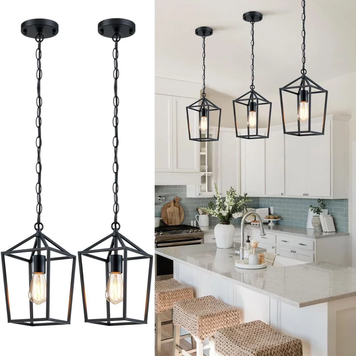 Farmhouse Pendant Lights Black Modern Metal Cage Design 08
