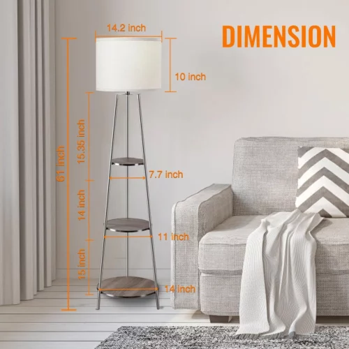 Floor Lamp Standing Lamp with White Fabric Shade 3 Tier Round Corner Shelf 05