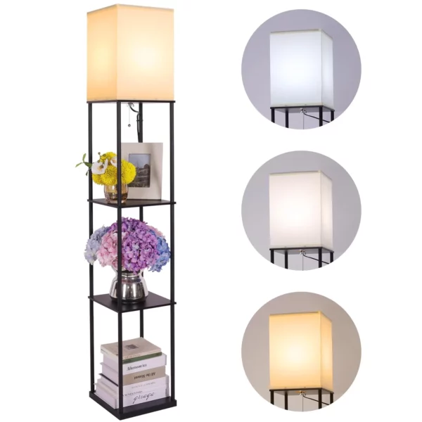 Floor Lamp with Shelves Modern Square Standing Lamp with 3 Color Temperature Bulb, Corner Display Bookshelf Lamp for Living Room