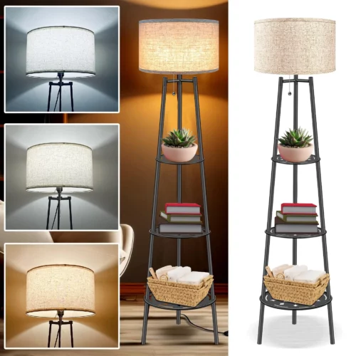 Floor Lamp with Shelves Modern Standing Lamp with 3 Color Temperature LED Bulbs Corner Floor Lamps 01