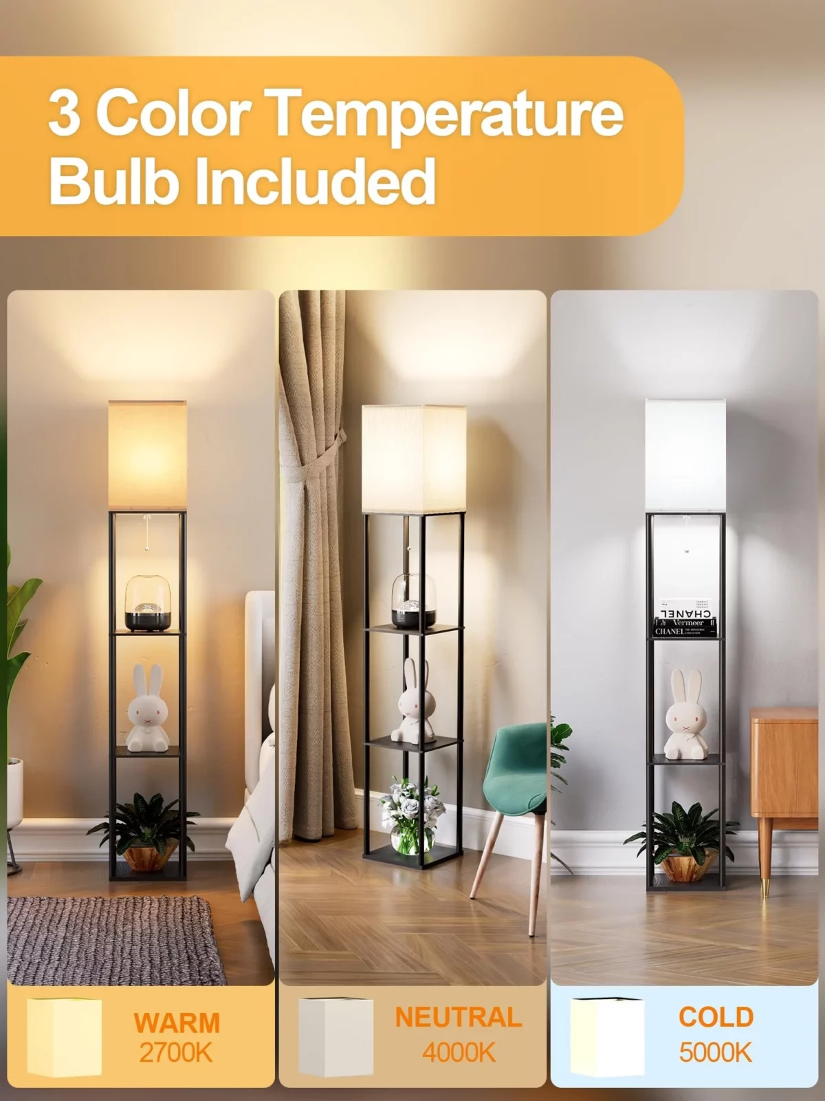 Floor Lamp with Shelves for Living Room 2 Pack Shelf Floor Lamp with 3 CCT LED Bulb Corner Display 02