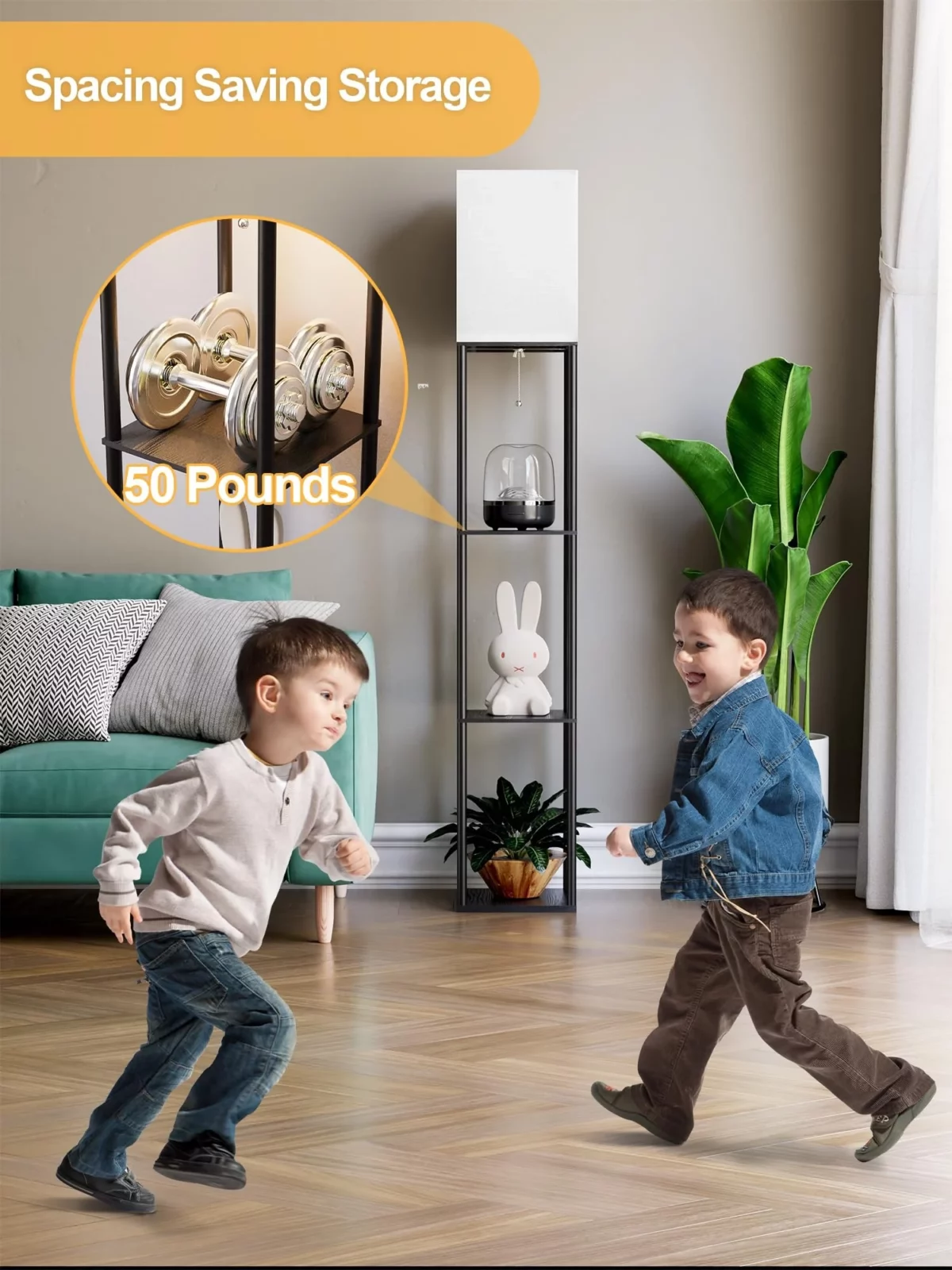 Floor Lamp with Shelves for Living Room 2 Pack Shelf Floor Lamp with 3 CCT LED Bulb Corner Display 05