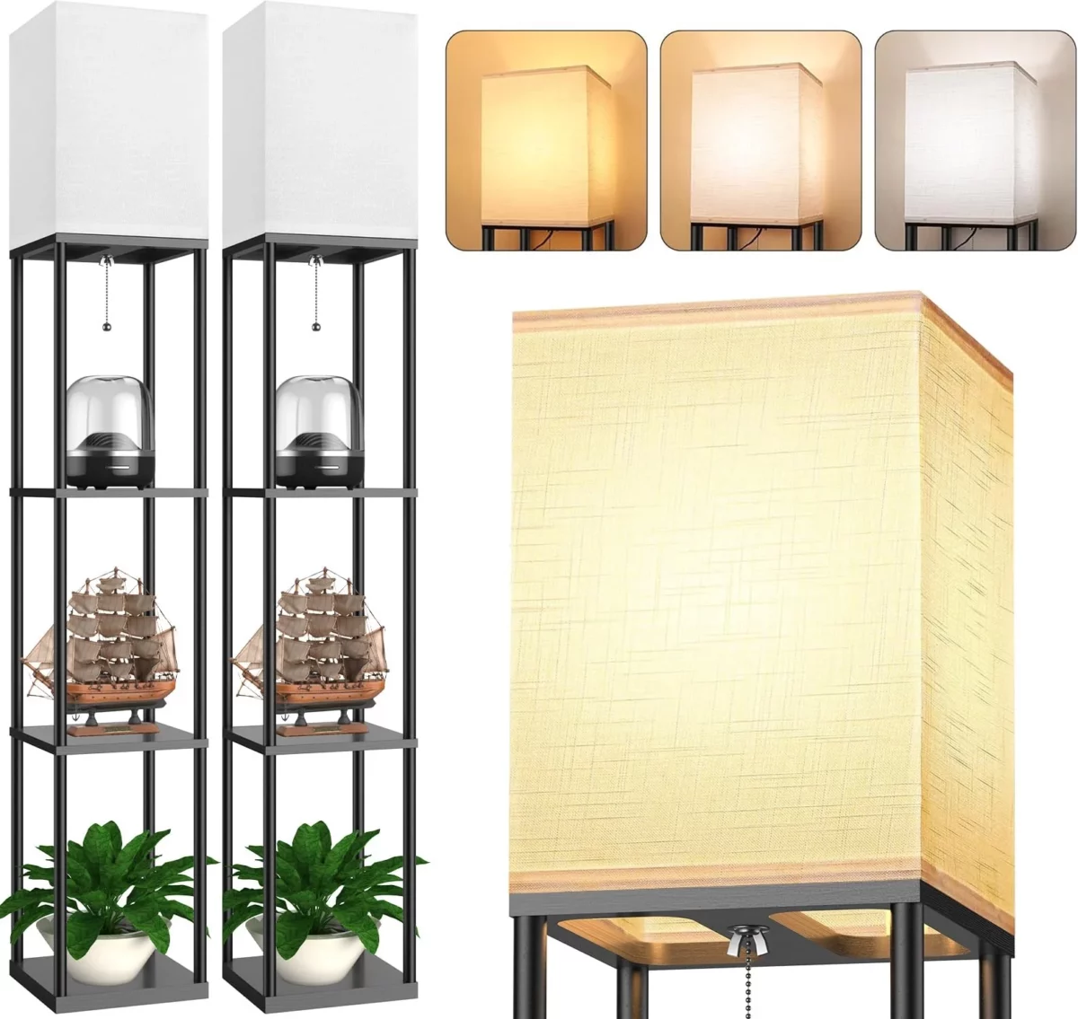 Floor Lamp with Shelves for Living Room 2 Pack Shelf Floor Lamp with 3 CCT LED Bulb Corner Display 08