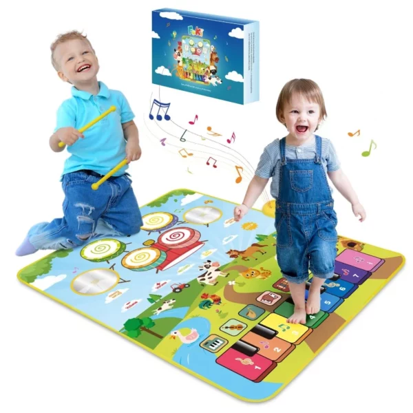 Musical Mats 3-in-1 Piano Drum Animal, Sensory Montessori Learning Play Mat Educational Toys for Baby Girls Boys 1-5