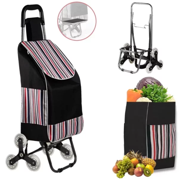 Folding Shopping Cart Heavy Duty Grocery Cart With Wheels Easy Stair Climbing Large Utility Trolley For Groceries Laundry Pantry Garage