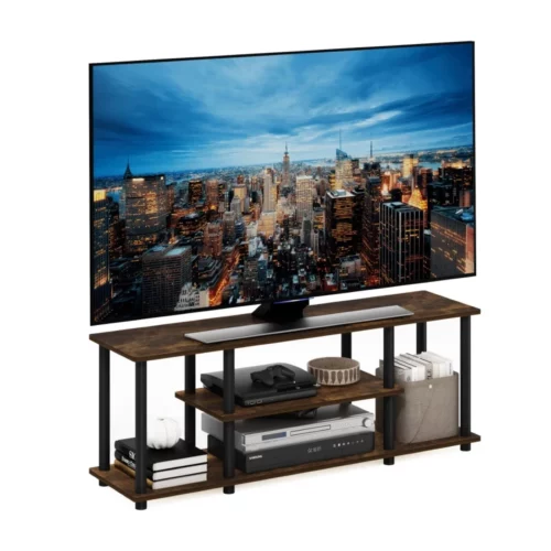 Furinno Turn N Tube No Tools 3D 3 Tier Entertainment TV Stand up to 50 inch TV Round Tubes Dark Br 01