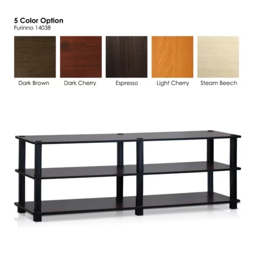 Furinno Turn S Tube No Tools 3 Tier Entertainment TV Stands Dark Cherry and Black 05
