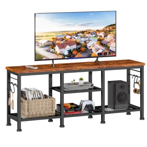 Furologee TV Stand for TVs up to 55 Inch Entertainment Center with Open Storage Shelves Media Cons 01