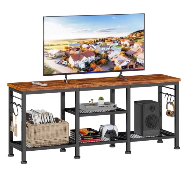 Furologee TV Stand for 55 Inch, Entertainment Center with Open Storage Shelves, Media Console Table with Soundbar Shelf for Living