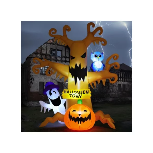 Halloween Inflatable 8FT Dead Tree with Owl, Ghost & Pumpkin, LED Lighted Blow Up Decoration for Outdoor Yard Lawn Garden