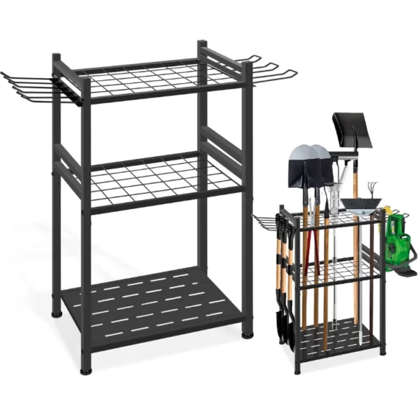 3 Tier Heavy Duty Garden Tool Organizer Rack Utility Yard Storage For Long Handle Tools Rake Brooms Shovel Garage