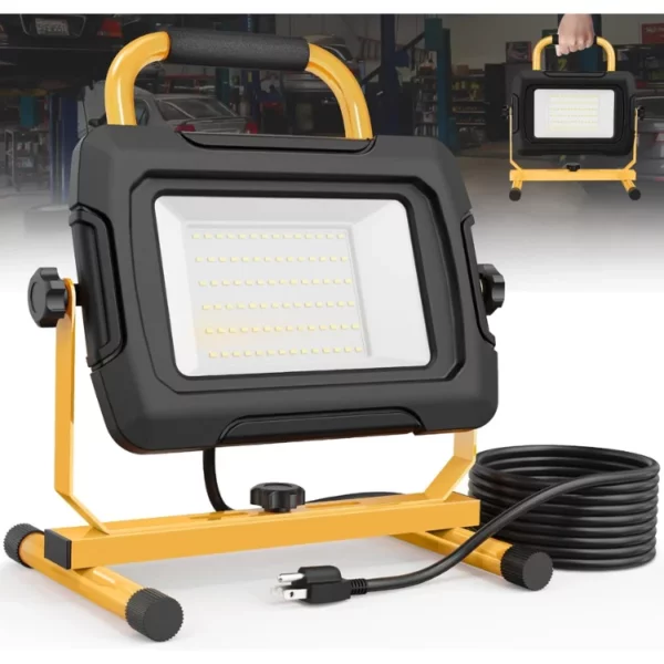 LED Work Light 5000 Lumen 50W Waterproof Flood Light Portable With 6.6Ft Cord And Switch For Job Site Garage Workshop Car