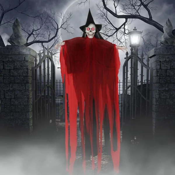 Halloween Outdoor Decoration, 78" Life-Size Animatronic Skeleton Witch with Glowing Eyes & Chilling Sounds, Sound & Touch Activated Haunted Prop