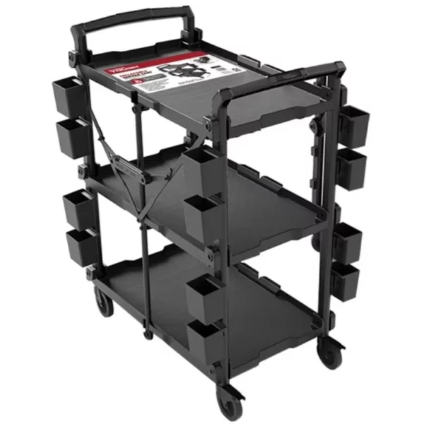 Folding Utility Cart Portable Collapsible Service 3 Shelf Heavy Duty Tool Cart With Wheels For Office Warehouse Home