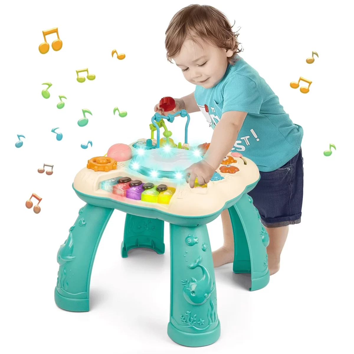 Infant Musical Learning Table Toddler Activity Table Interactive Toys Baby Busy Board Educational Learning Toy with Lights and Music for 6 to 12 18 Months Boys Girls Preschool Gifts 01