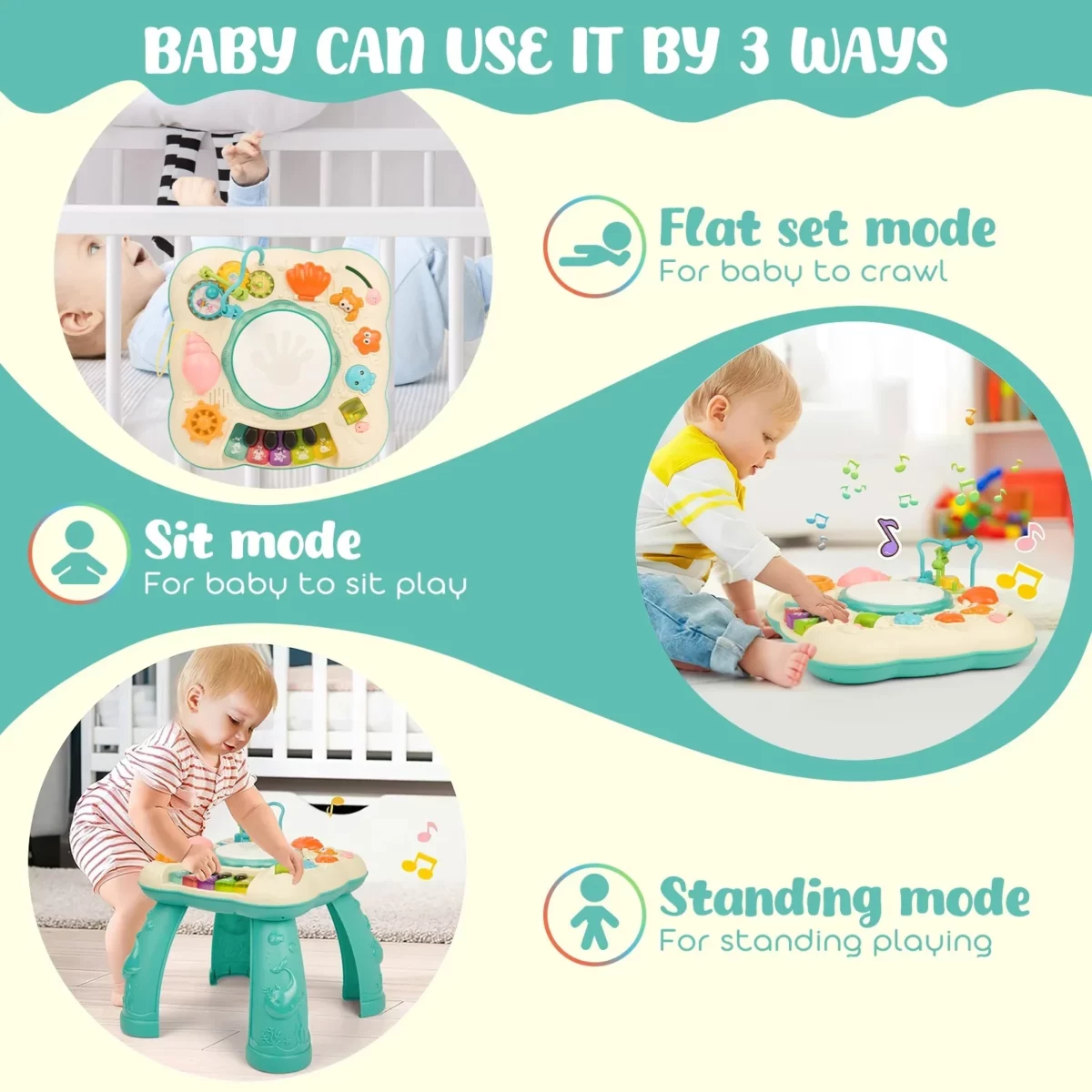 Infant Musical Learning Table Toddler Activity Table Interactive Toys Baby Busy Board Educational Learning Toy with Lights and Music for 6 to 12 18 Months Boys Girls Preschool Gifts 04