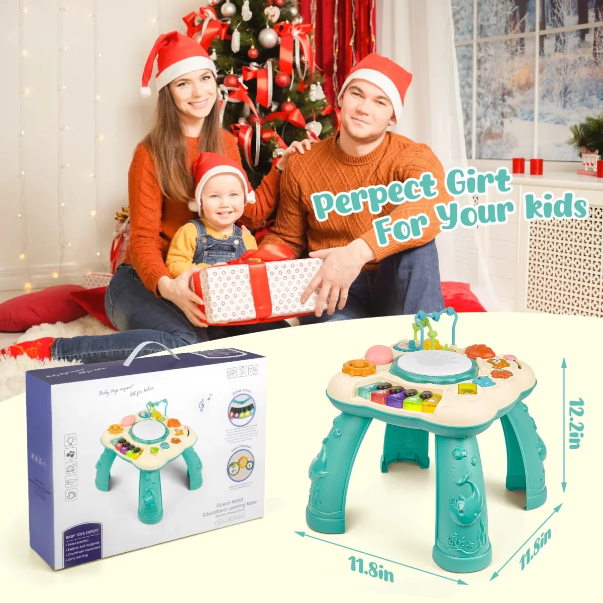 Infant Musical Learning Table Toddler Activity Table Interactive Toys Baby Busy Board Educational Learning Toy with Lights and Music for 6 to 12 18 Months Boys Girls Preschool Gifts 05