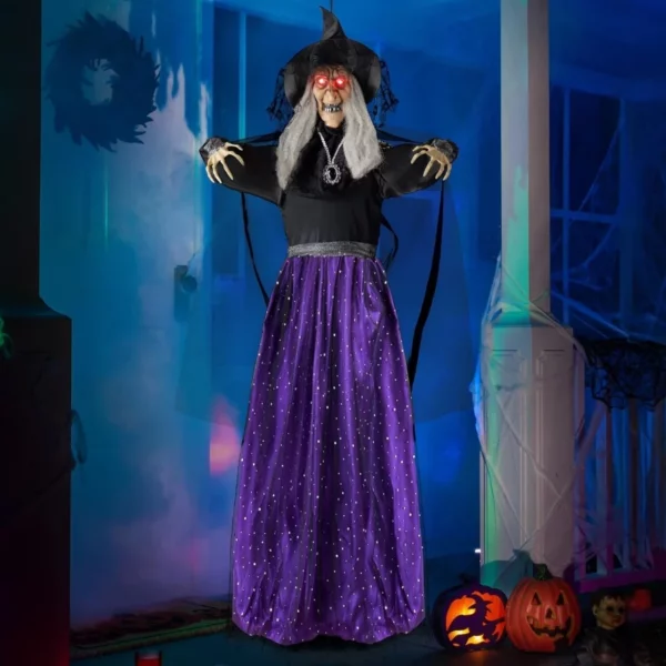 JOYIN 47" Hanging Witch Halloween Decoration, Scary Animated Ghost with Talking Sound & LED Eyes for Indoor Outdoor Garden Yard Haunted House