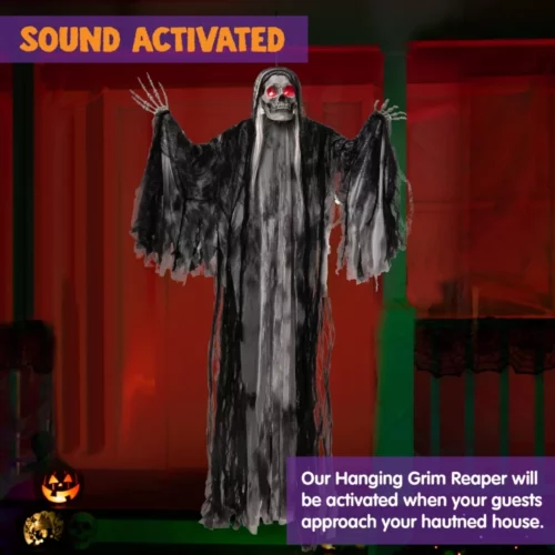 JOYIN 59 Halloween Animated Hanging Grim Reaper Outdoor Decorations with Glowing Eyes and Creepy So 03