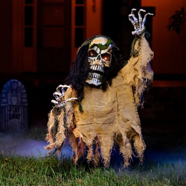 JOYIN Animated Halloween Zombie Groundbreaker, Light-Up Skeleton Prop with Scary Sound for Outdoor Yard, Lawn, Patio & Haunted House Decoration