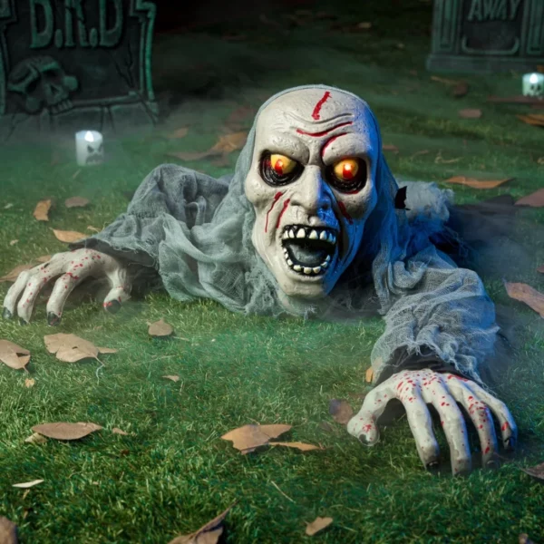 JOYIN Halloween Groundbreaker Zombie, Animated Outdoor Decoration with Light-Up Eyes & Sound for Lawn, Graveyard, Haunted House & Yard Props