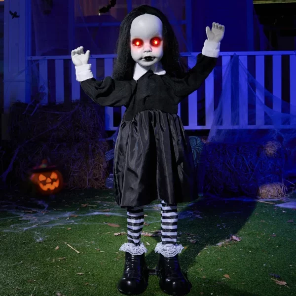 JOYIN Halloween Decoration Outdoor, 34" Zombie Girl Ghost Animatronics with Sound Activated Sensor & Light-Up LED Eyes for Garden Lawn Haunted House